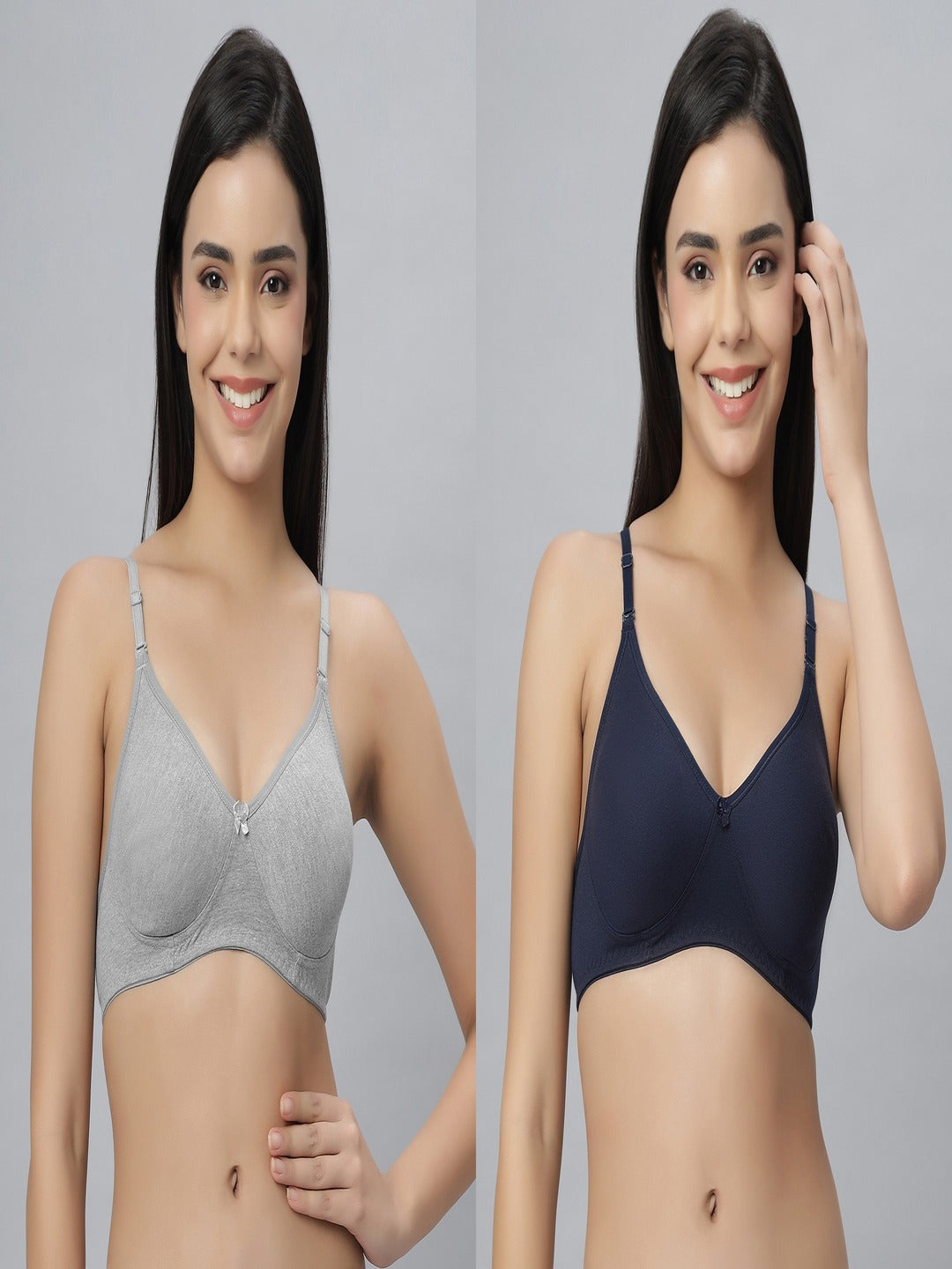 Eden101 Full Coverage Soft Padded Grey Navyblue color Bra (pack of 2)