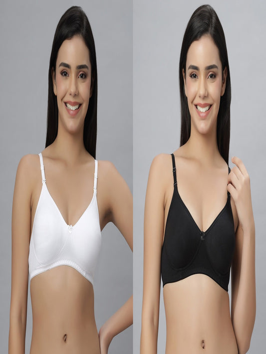 Eden101 Full Coverage Soft Padded White Black color Bra (pack of 2)