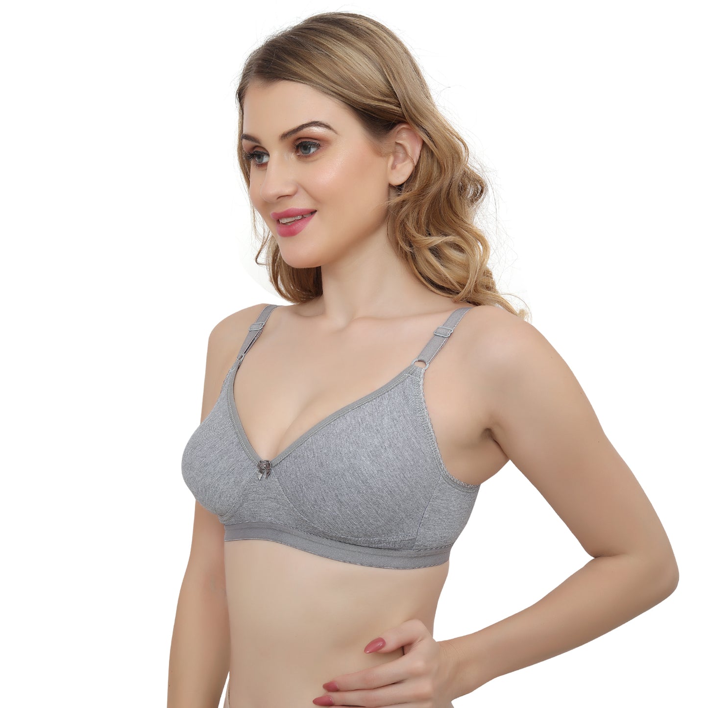 Plus Size Mélange Grey Non padded Medium Coverage Daily Wear T Shirt Bra.