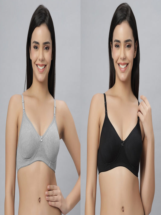 Eden101 Full Coverage Soft Padded GREY BLACK color Bra (pack of 2)