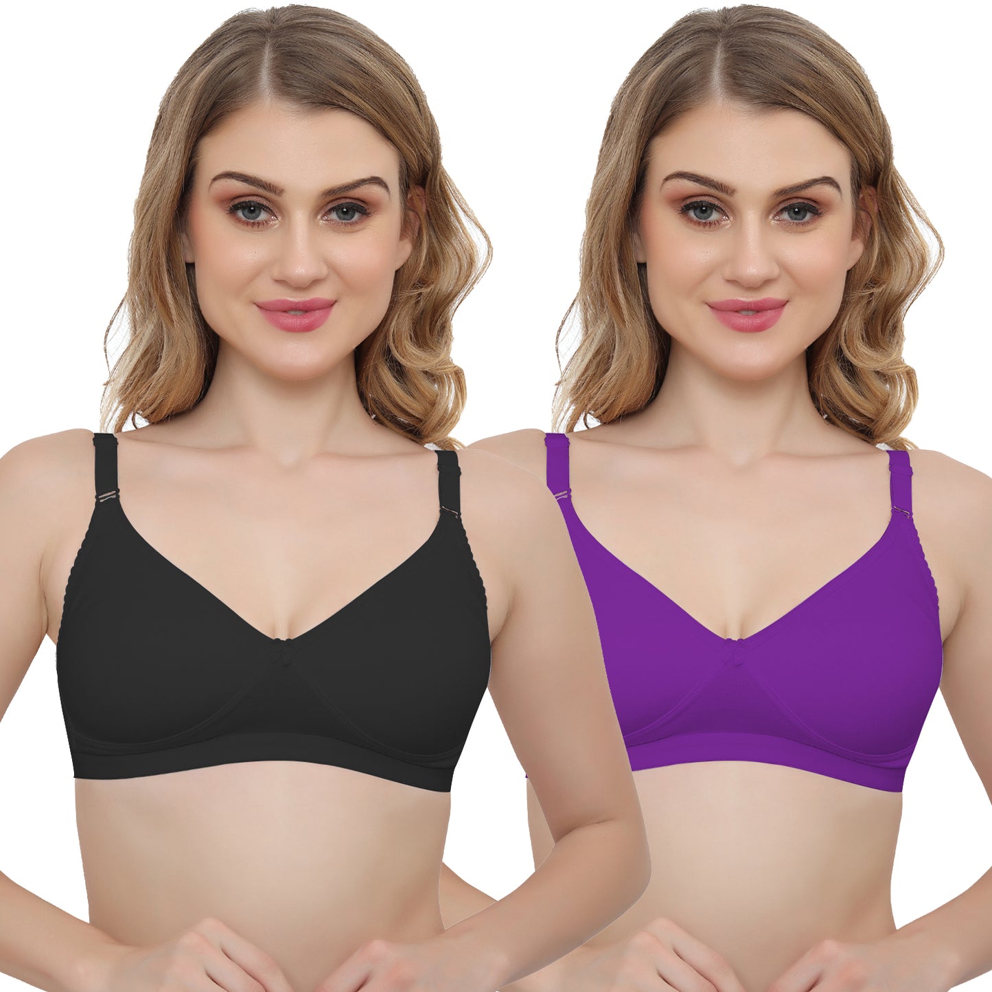 Plus Size Non Padded Medium Coverage Daily Wear T Shirt Bra Pack Of 2.