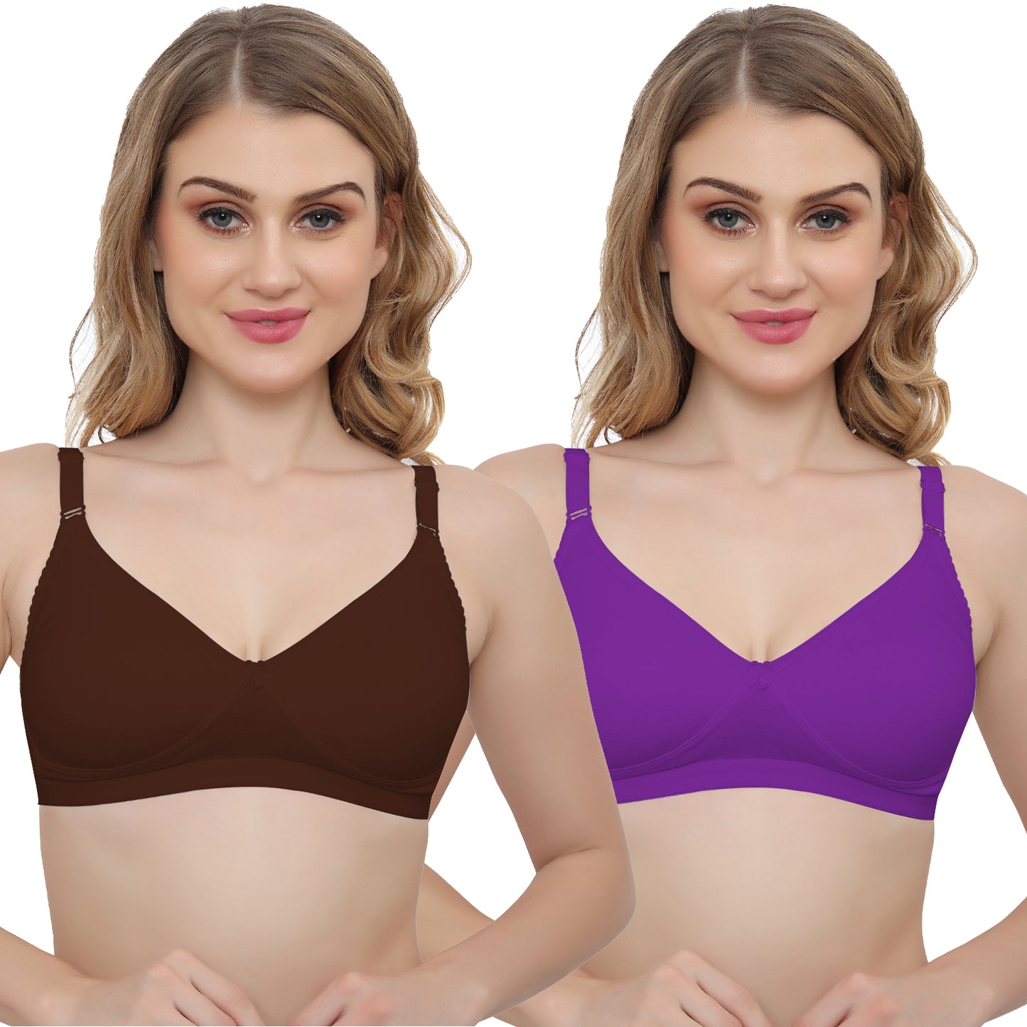 Plus Size Non Padded Medium Coverage Daily Wear T Shirt Bra Pack Of 2.