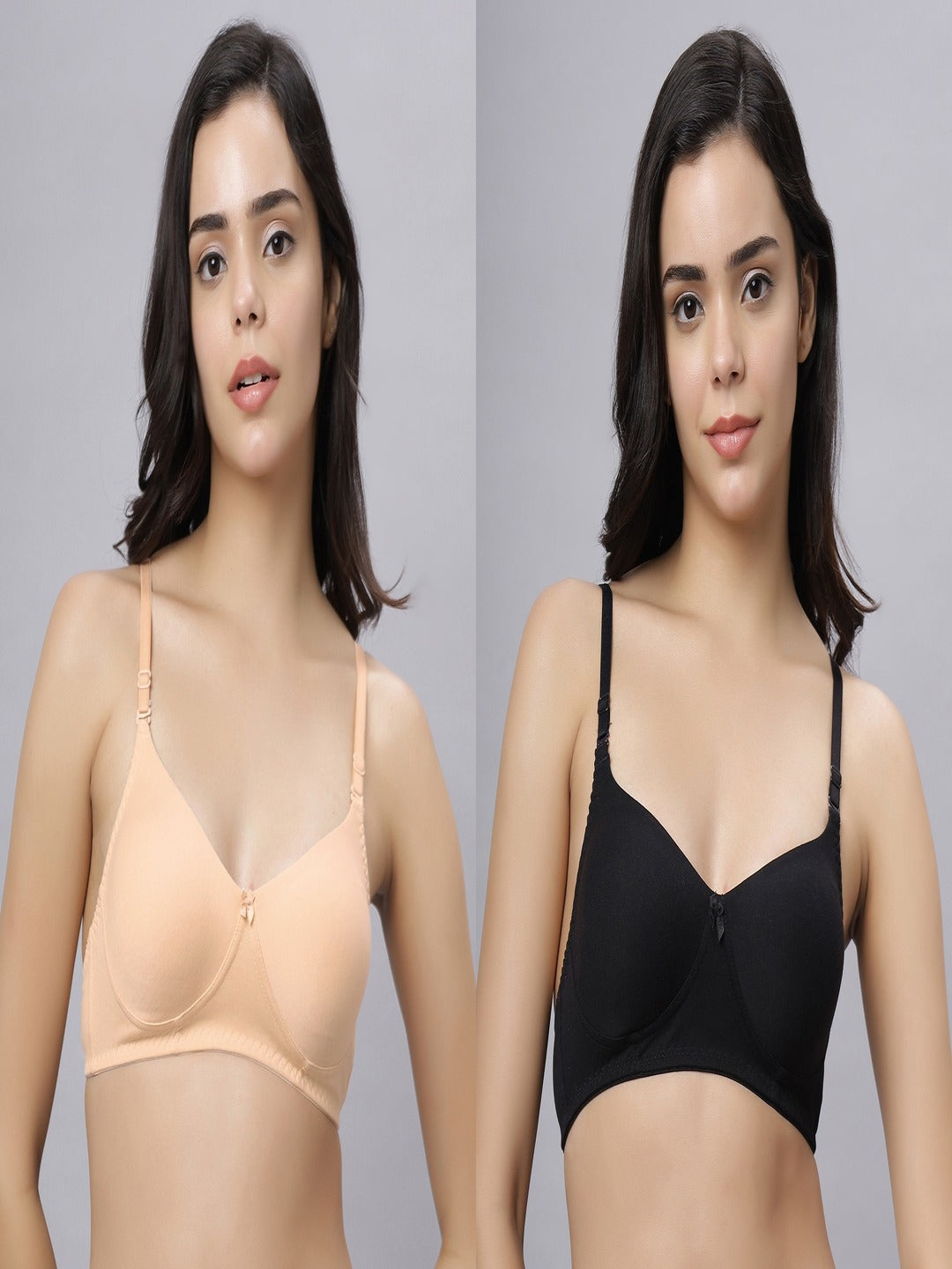 Eden103 Full Coverage Non Padded Black Skin color Bra (pack of 2)