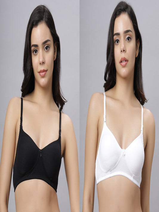 Eden103 Full Coverage Non Padded Black White color Bra (pack of 2)