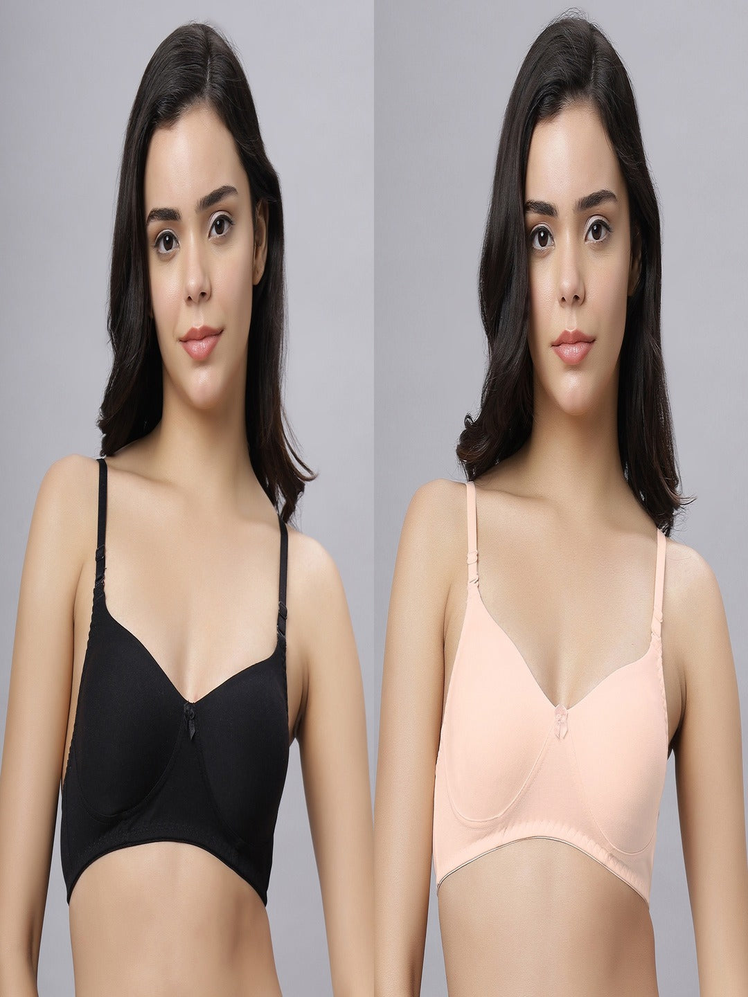 Eden103 Full Coverage Non Padded Black Peach color Bra (pack of 2)