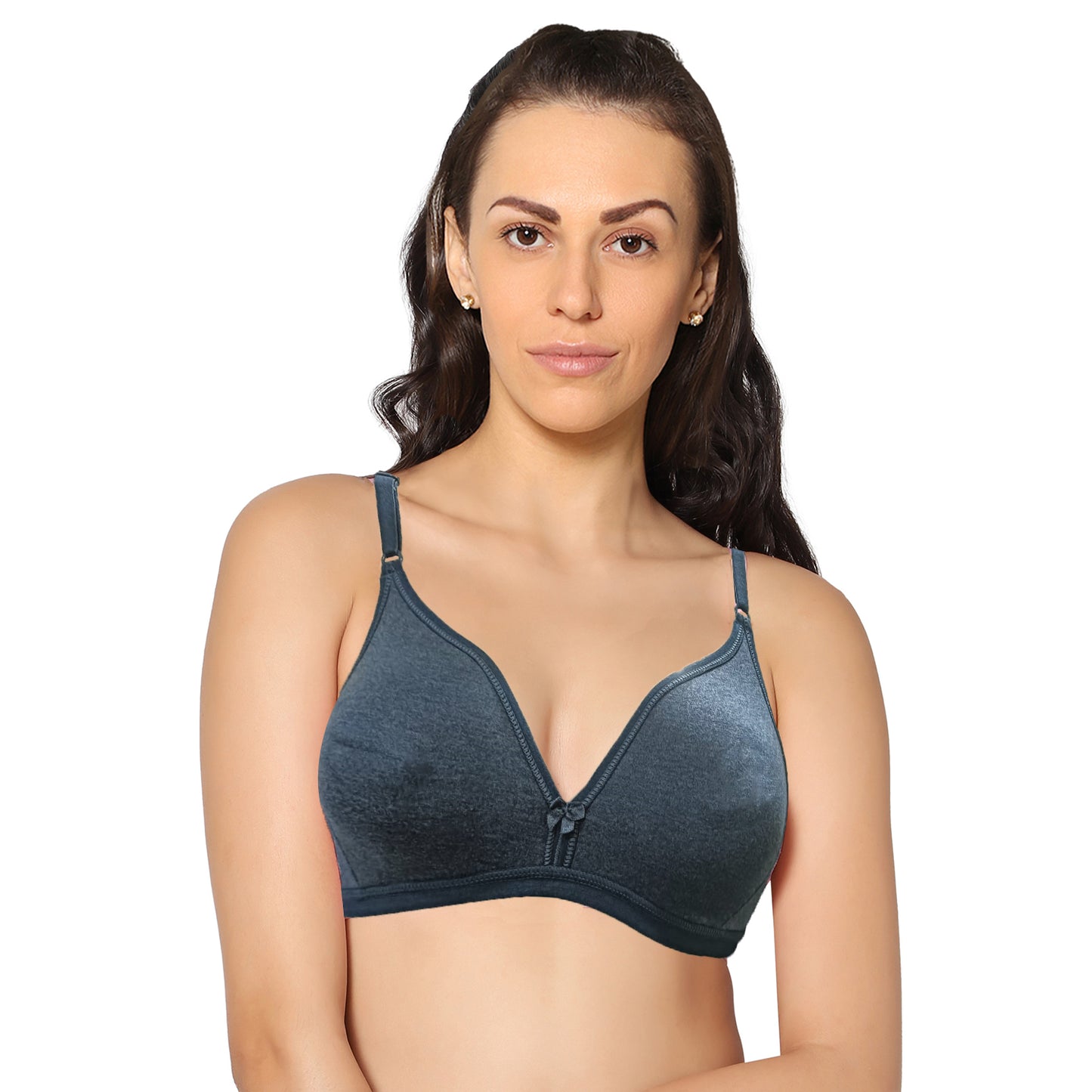 Half Coverage Melange Navy Non Padded Wire Free Everyday Bra.