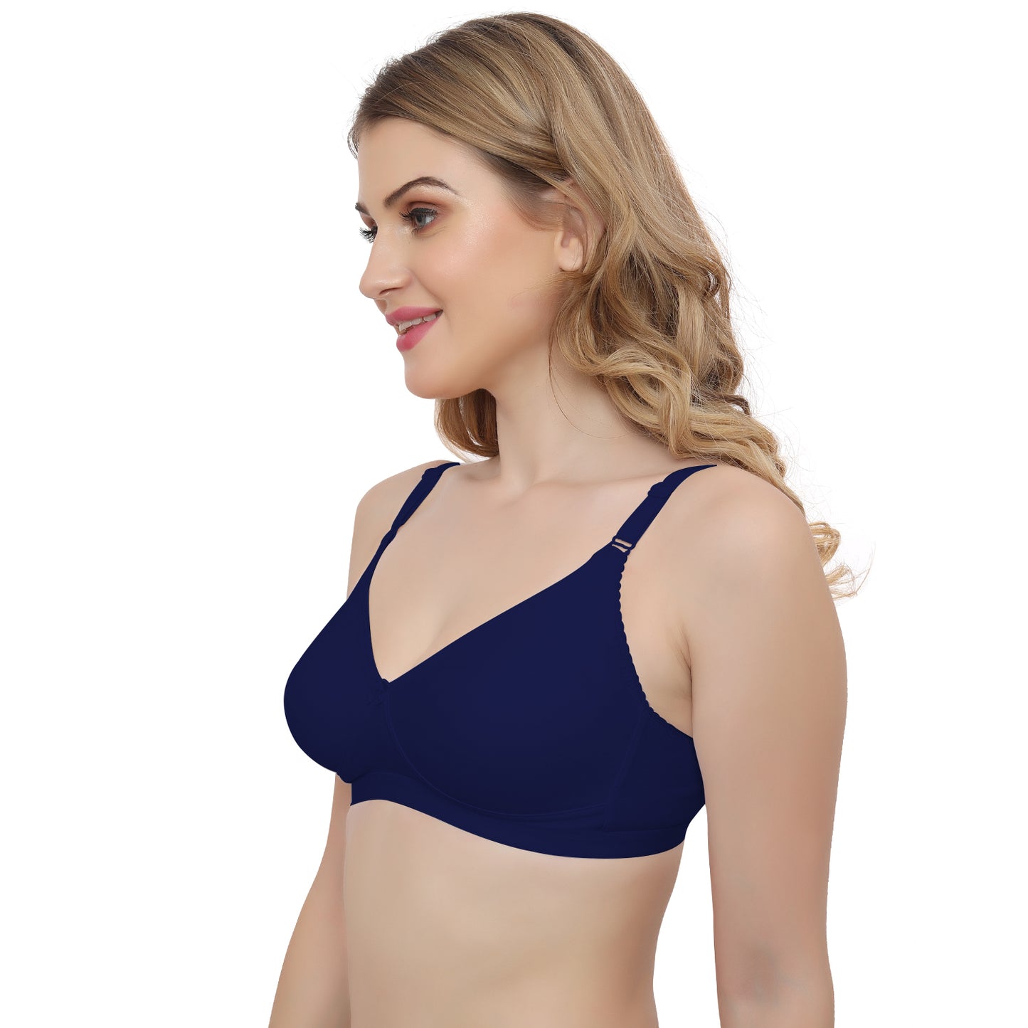 Plus Size Navy Blue Non padded Medium Coverage Daily Wear T Shirt Bra.