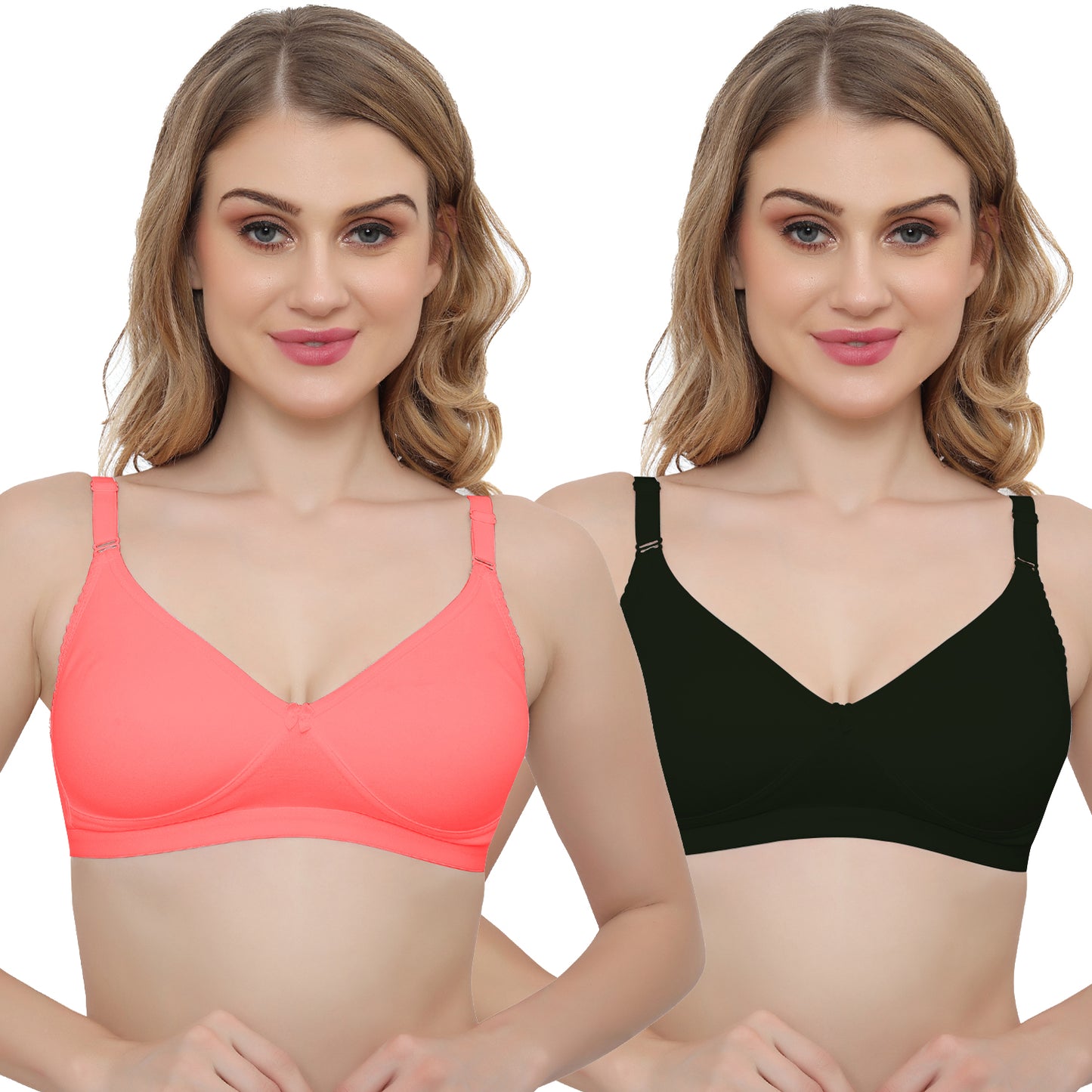 Plus Size Non Padded Medium Coverage Daily Wear T Shirt Bra Pack Of 2.