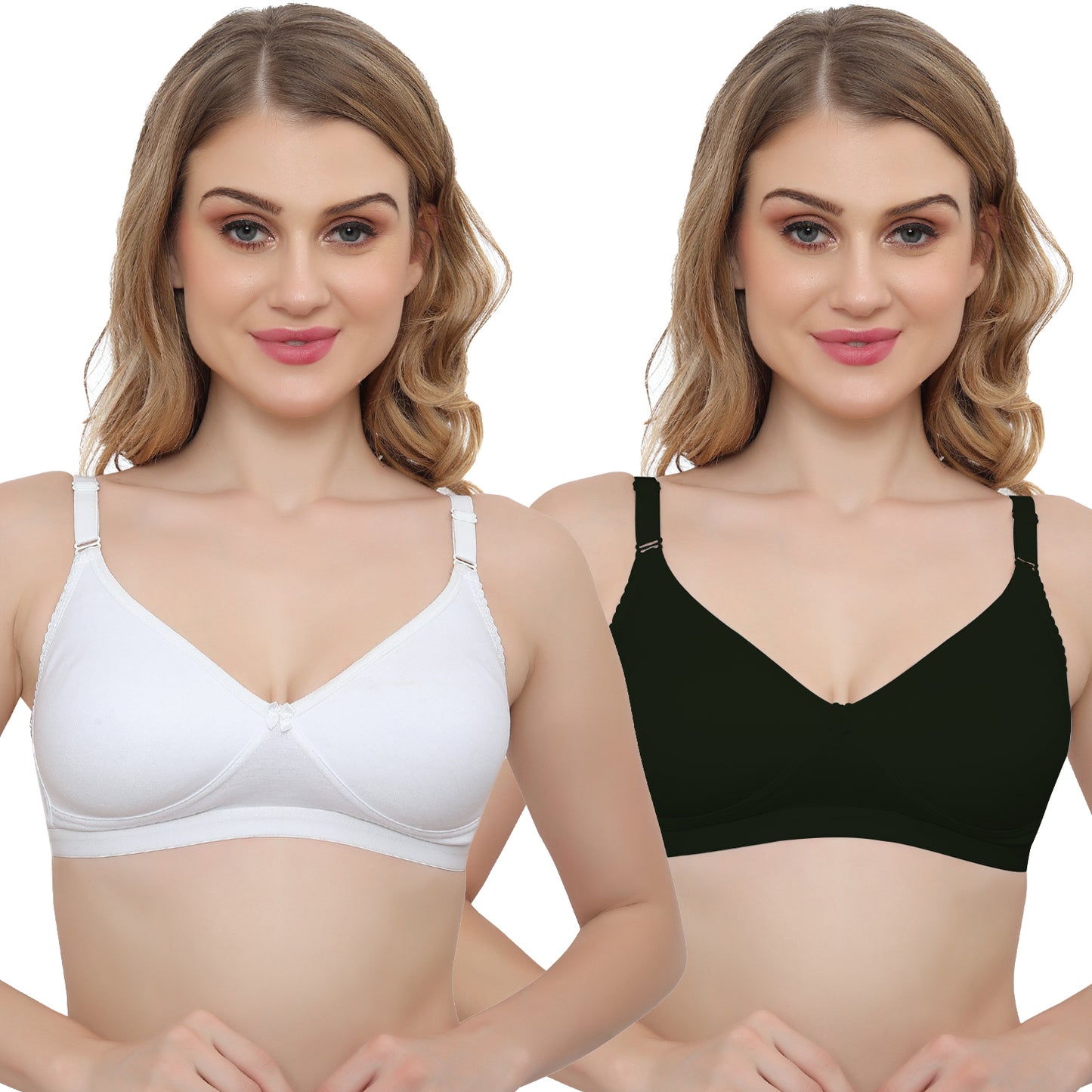 Plus Size Black Non Padded Medium Coverage Daily Wear T Shirt Bra Pack Of 2.