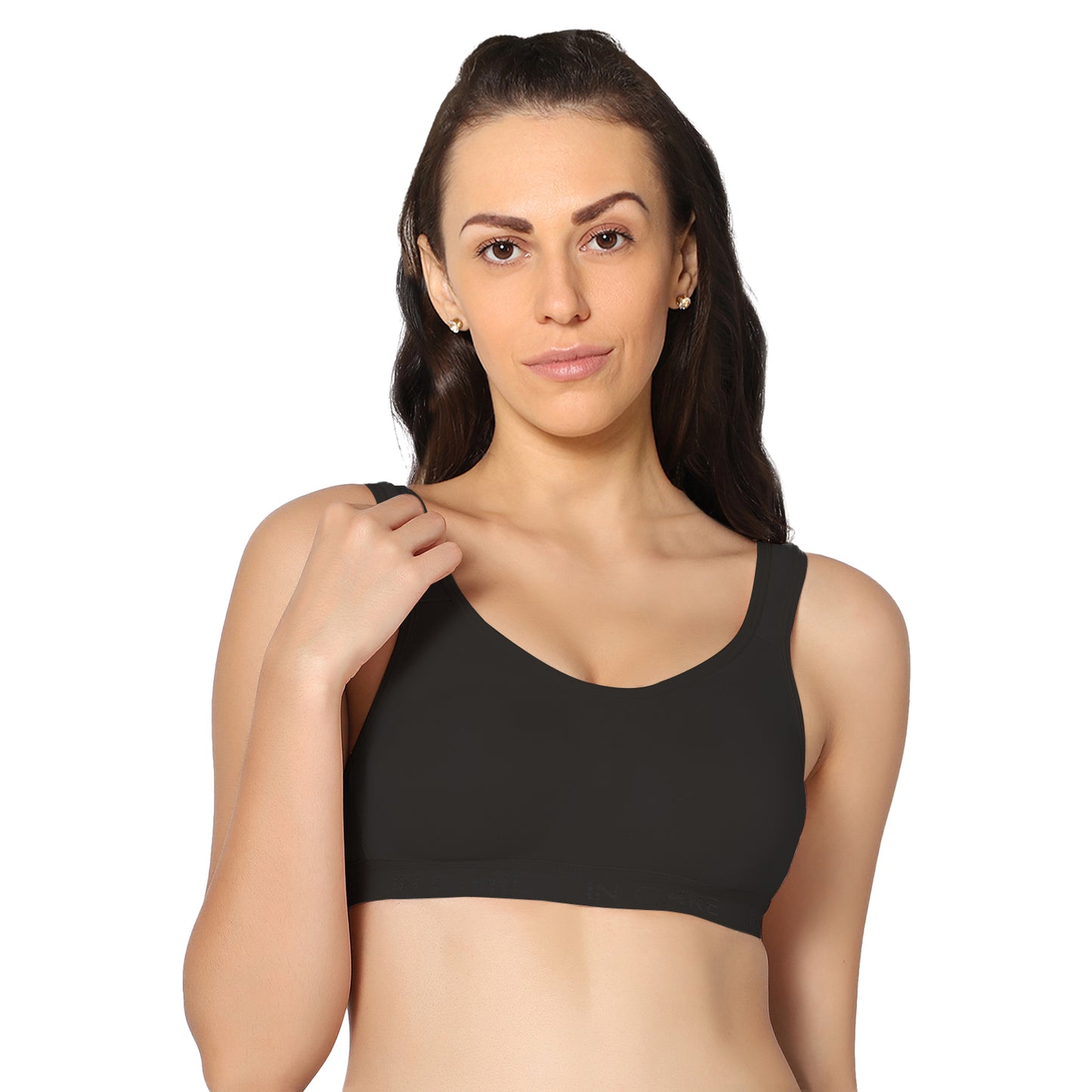 Full Coverage Black Non Padded All Day Comfort Workout Sports Bra.