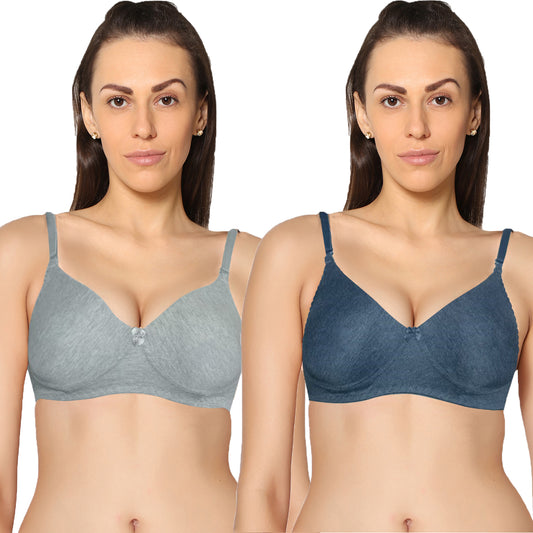 Non Padded Full Coverage Super Combed Stretch T-Shirt Every Day Bra (Pack Of 2).