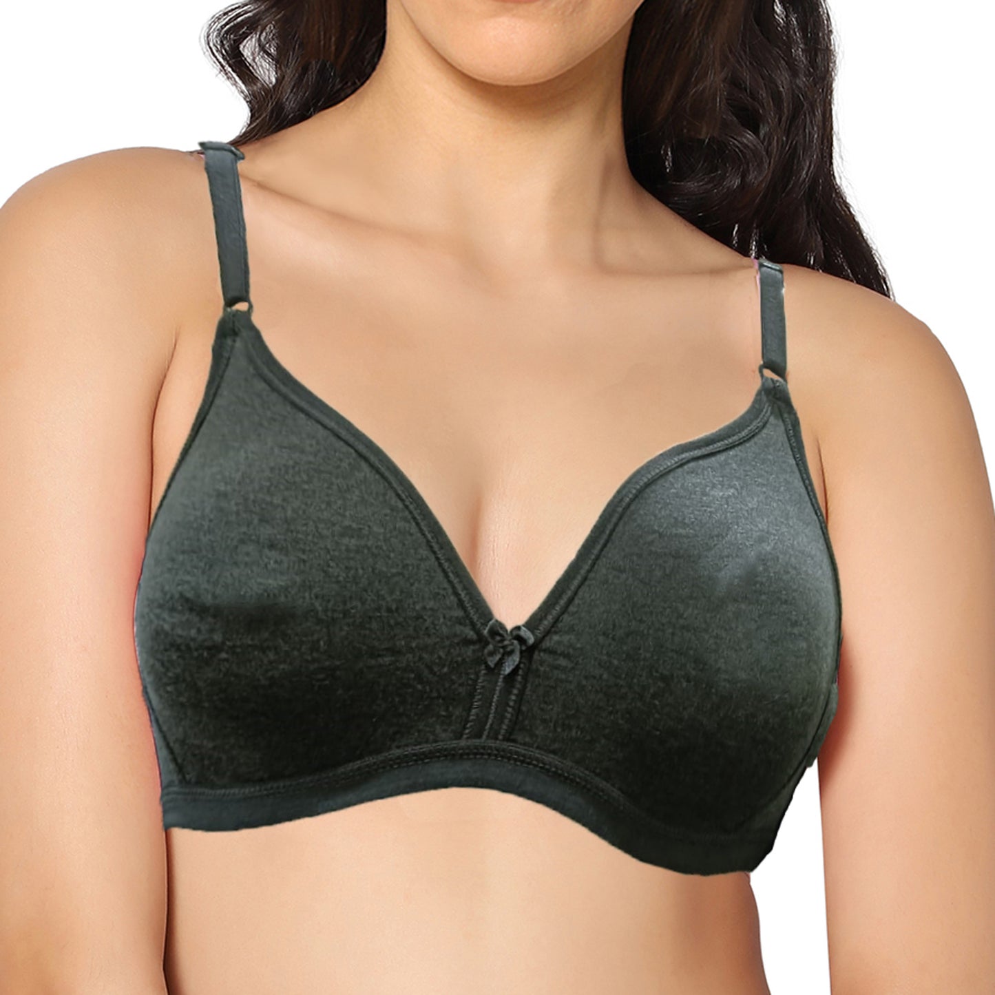 Half Coverage Melange Black Non Padded Wire Free Everyday Bra.