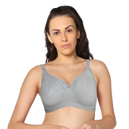 Full Coverage Melange Grey Non Padded All Day Comfort Feeding Bra.