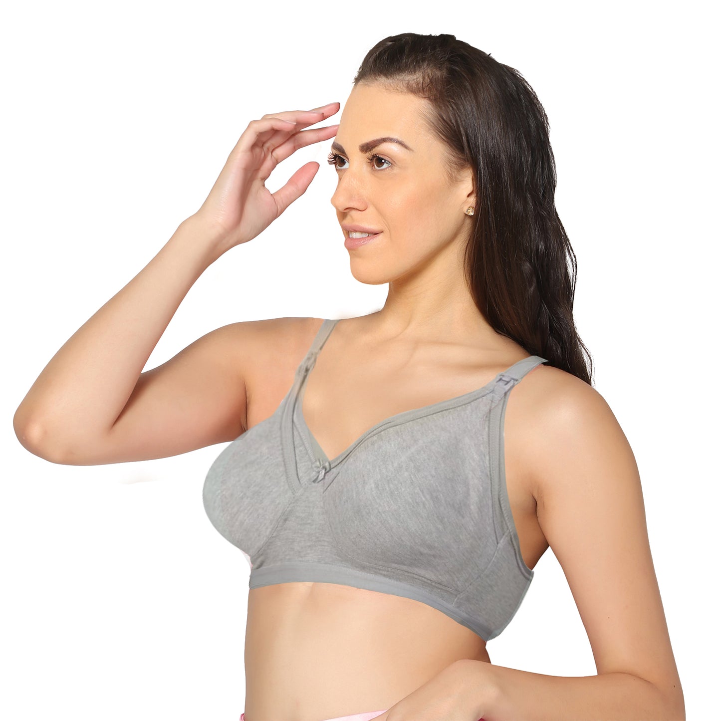 Full Coverage Melange Grey Non Padded All Day Comfort Feeding Bra.