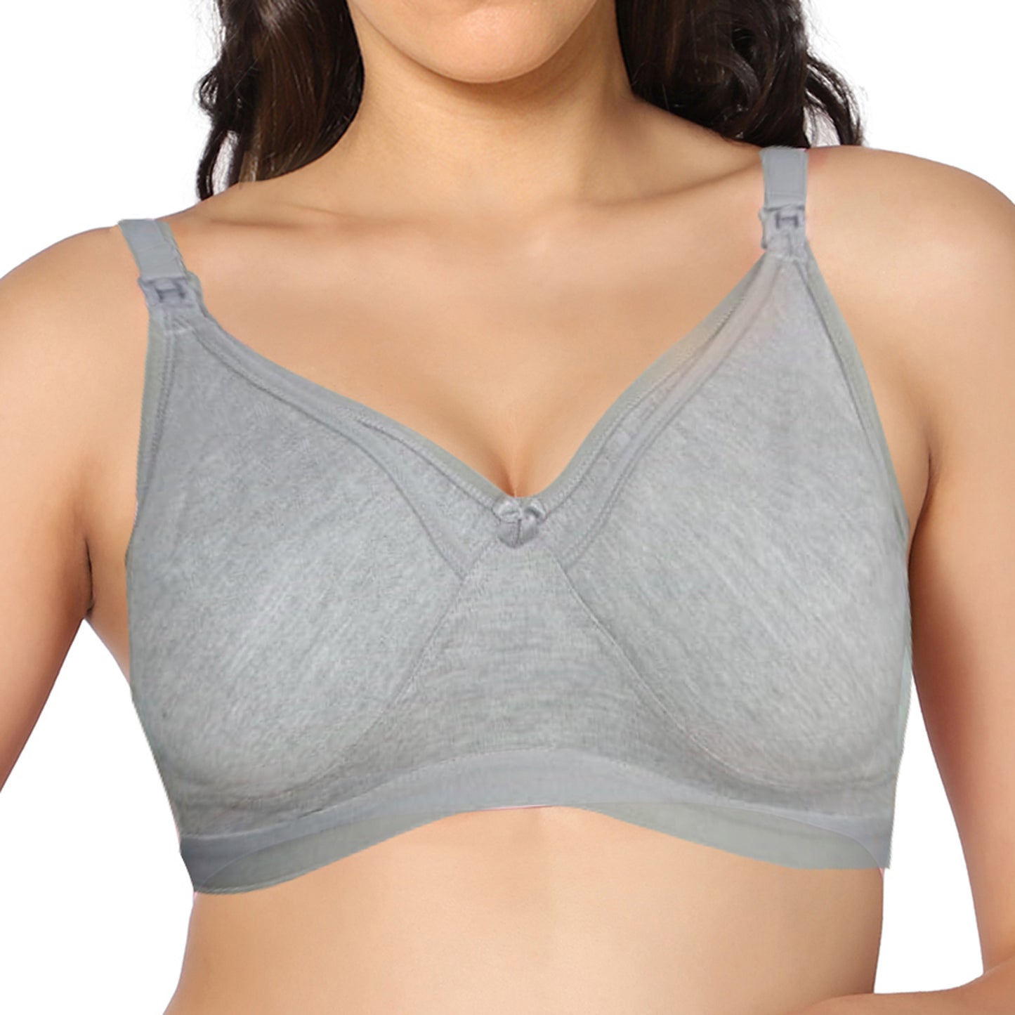 Full Coverage Melange Grey Non Padded All Day Comfort Feeding Bra.