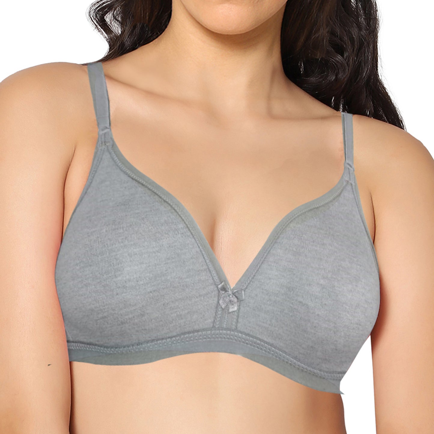 Half Coverage Melange Grey Non Padded Wire Free Everyday Bra.