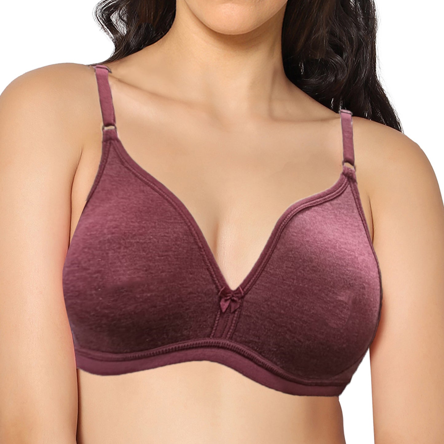 Half Coverage Melange Maroon Non Padded Wire Free Everyday Bra.