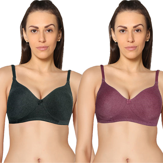 Non Padded Full Coverage Super Combed Stretch T-Shirt Every Day Bra (Pack Of 2).