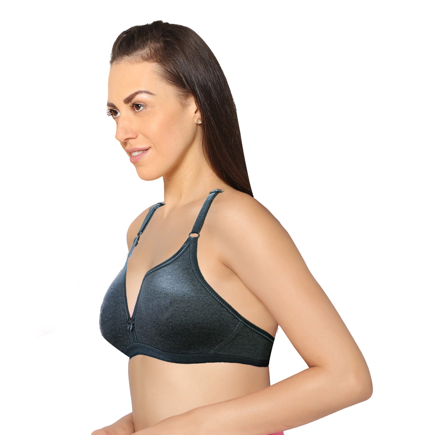 Half Coverage Melange Navy Non Padded Wire Free Everyday Bra.