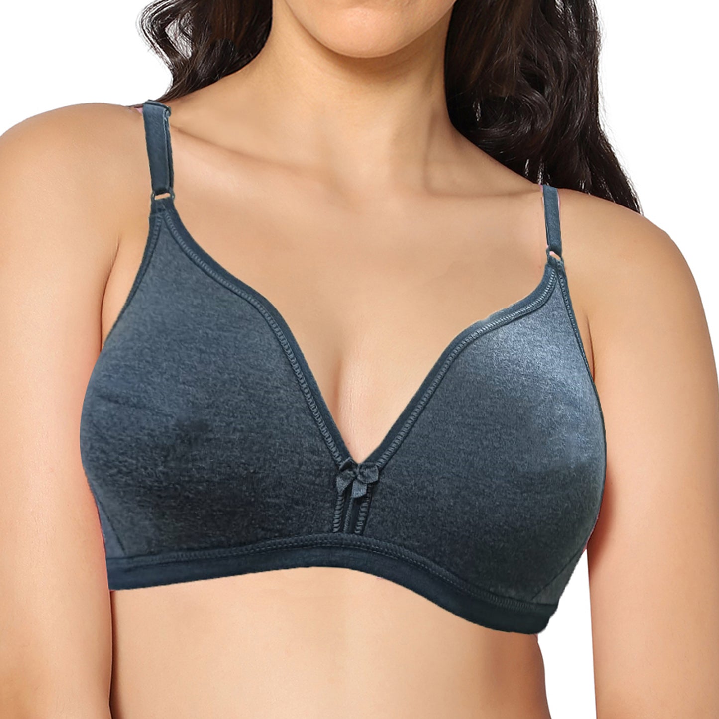 Half Coverage Melange Navy Non Padded Wire Free Everyday Bra.