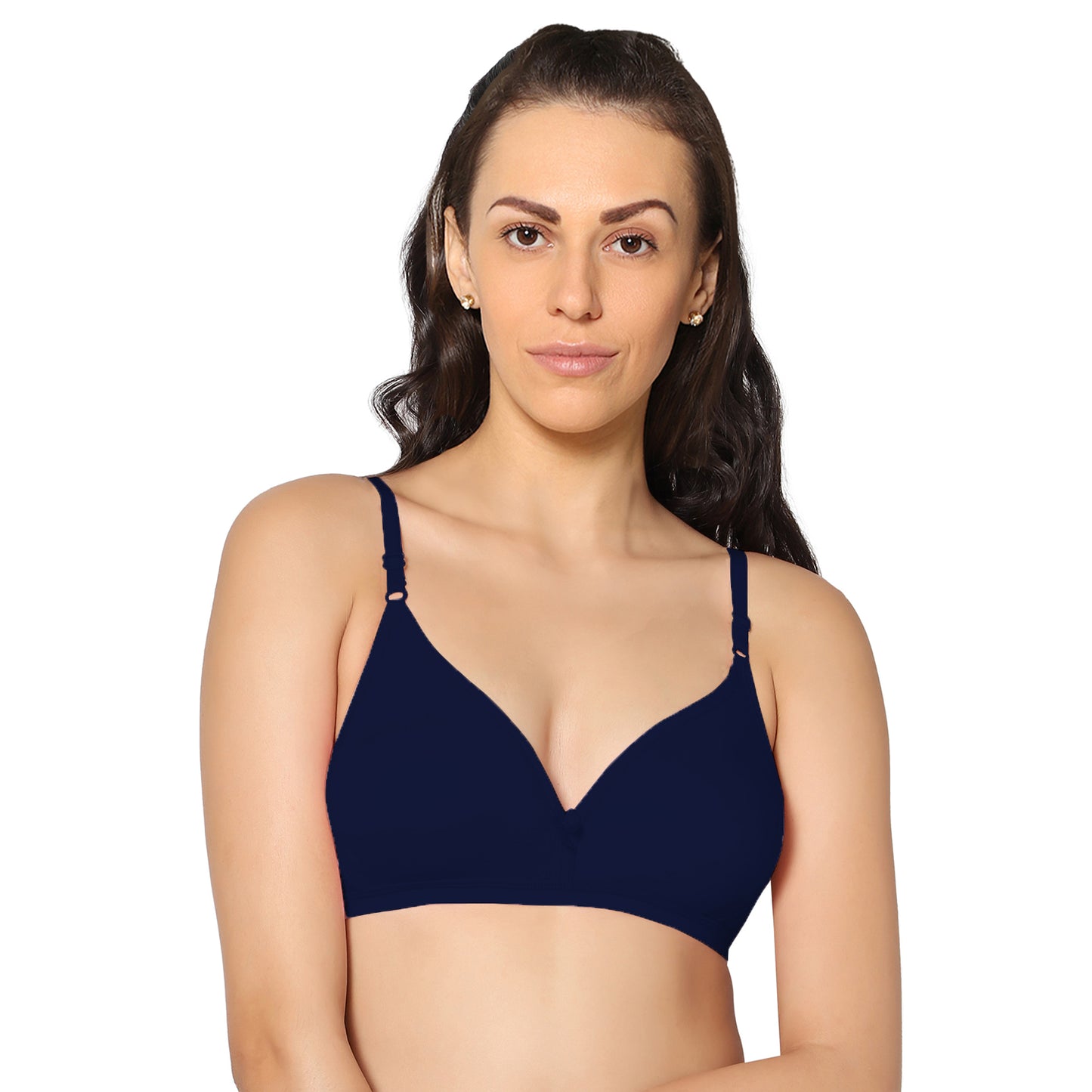 Half Coverage Navy Blue Non Padded Wire Free Everyday Bra.