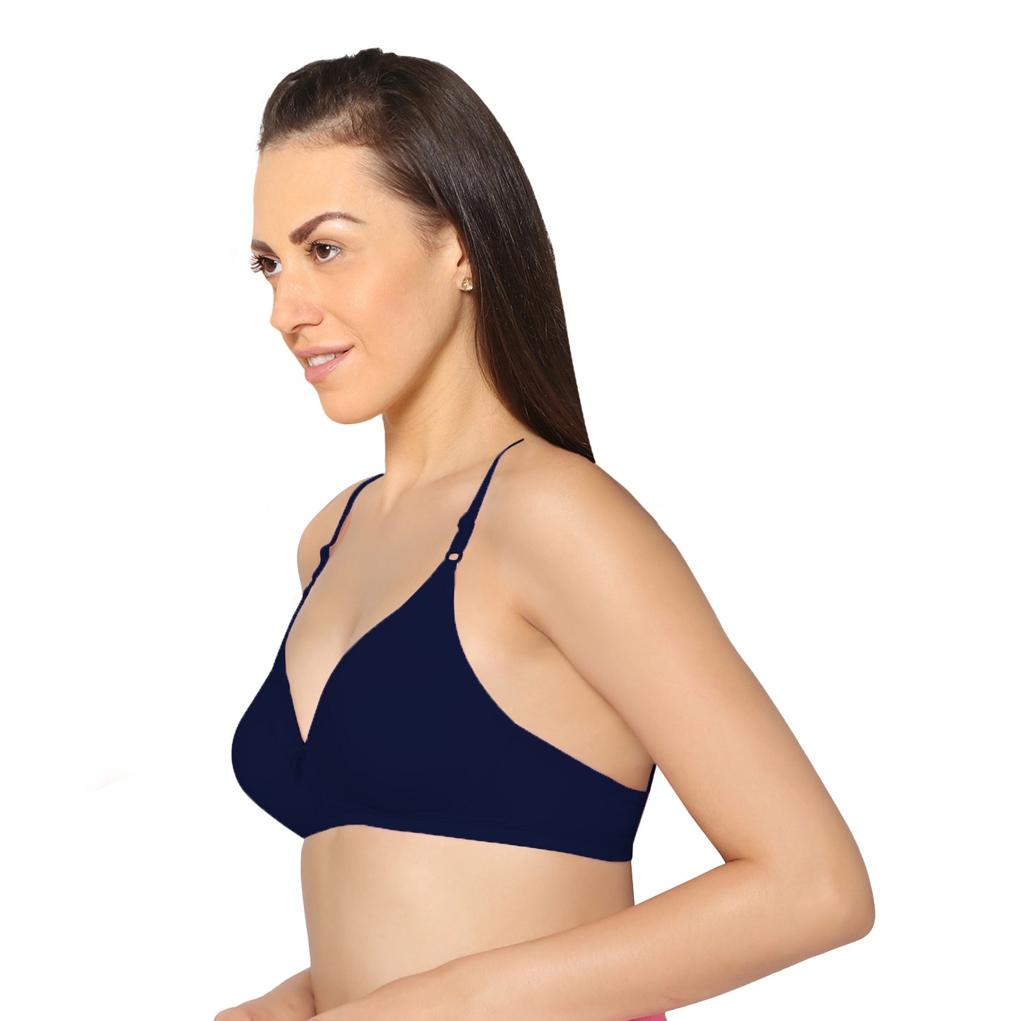 Half Coverage Navy Blue Non Padded Wire Free Everyday Bra.