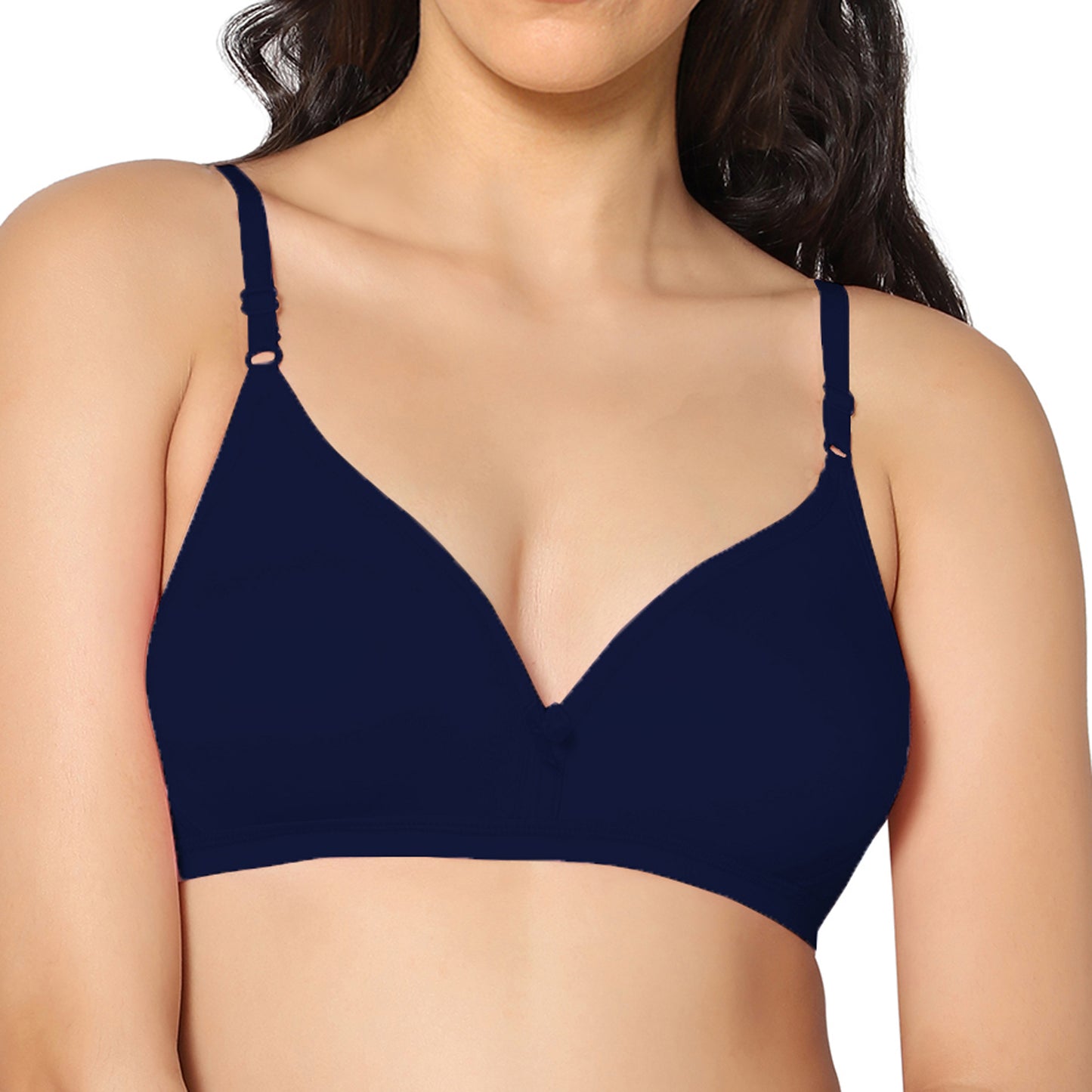 Half Coverage Navy Blue Non Padded Wire Free Everyday Bra.