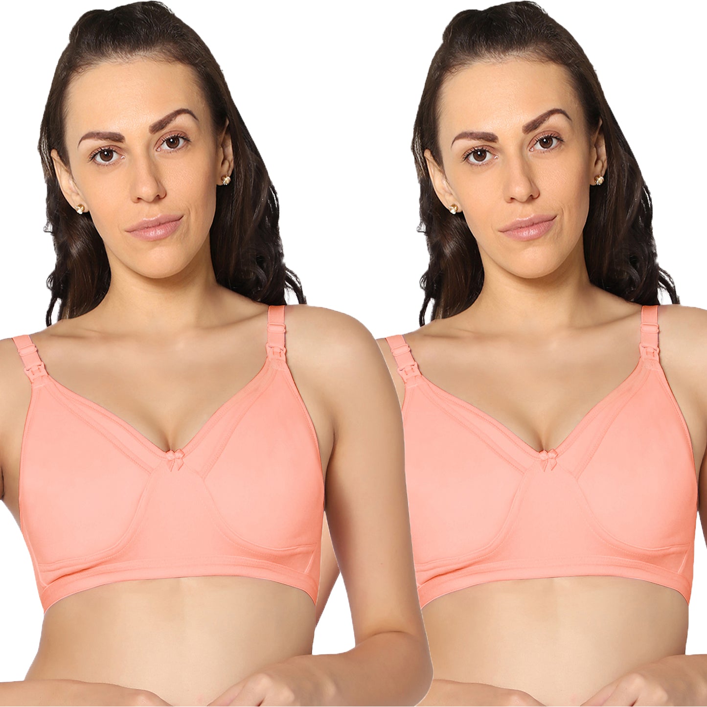 Full Coverage Peach Non Padded All Day Comfort Feeding Bra (Pack Of 2)