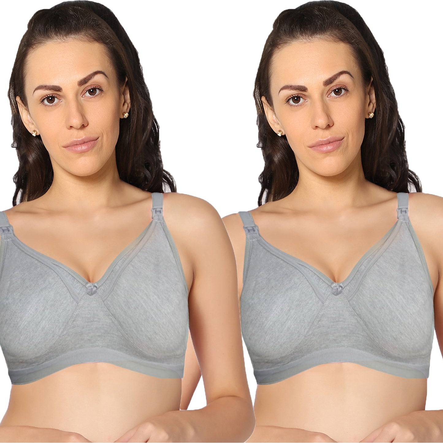 Full Coverage Melange Grey Non Padded All Day Comfort Feeding Bra (Pack Of 2)