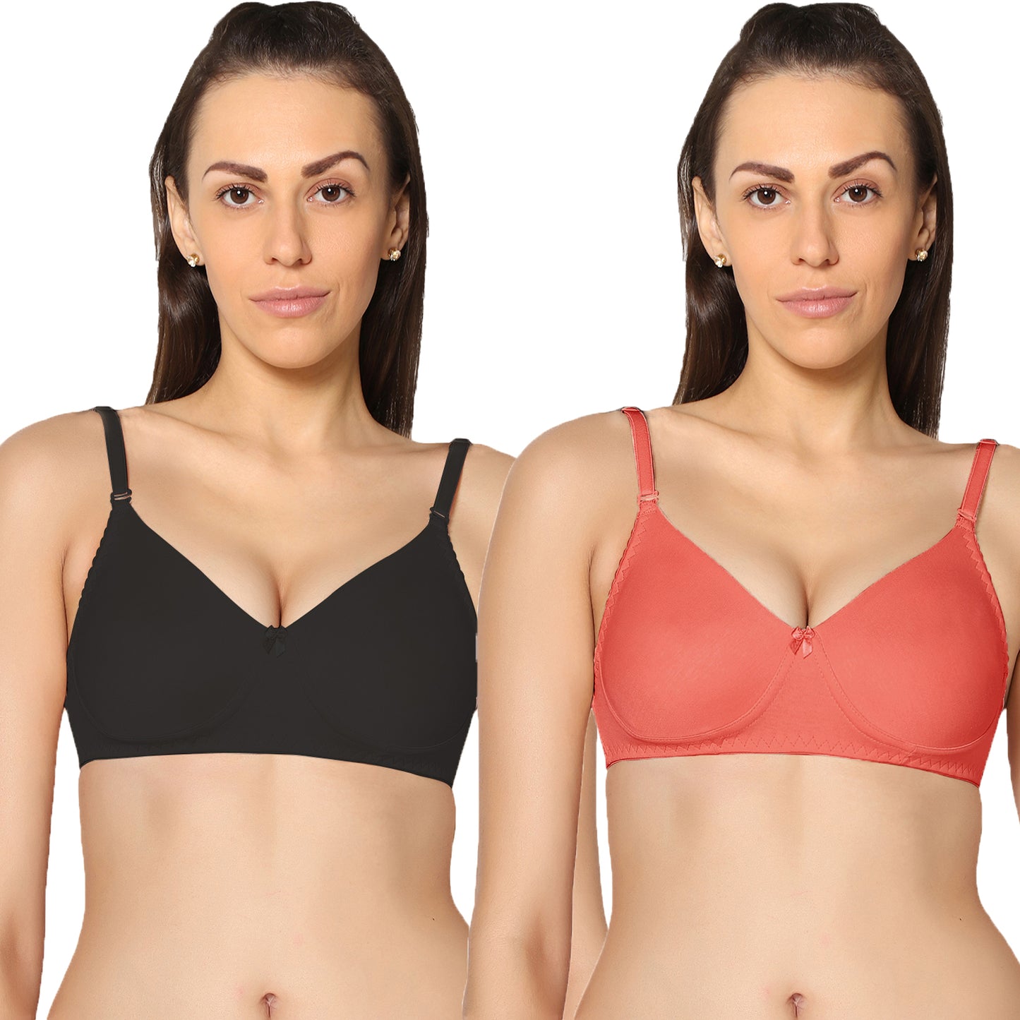 Non Padded Full Coverage Super Combed Stretch T-Shirt Every Day Bra (Pack Of 2).