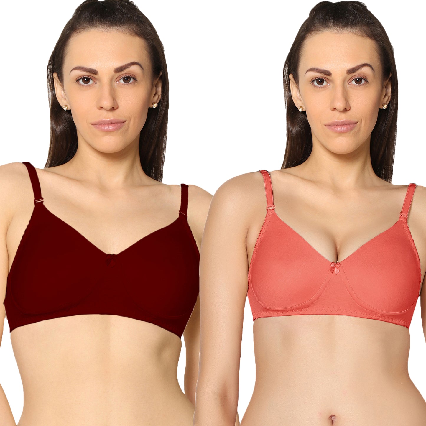 Non Padded Full Coverage Super Combed Stretch T-Shirt Every Day Bra (Pack Of 2).