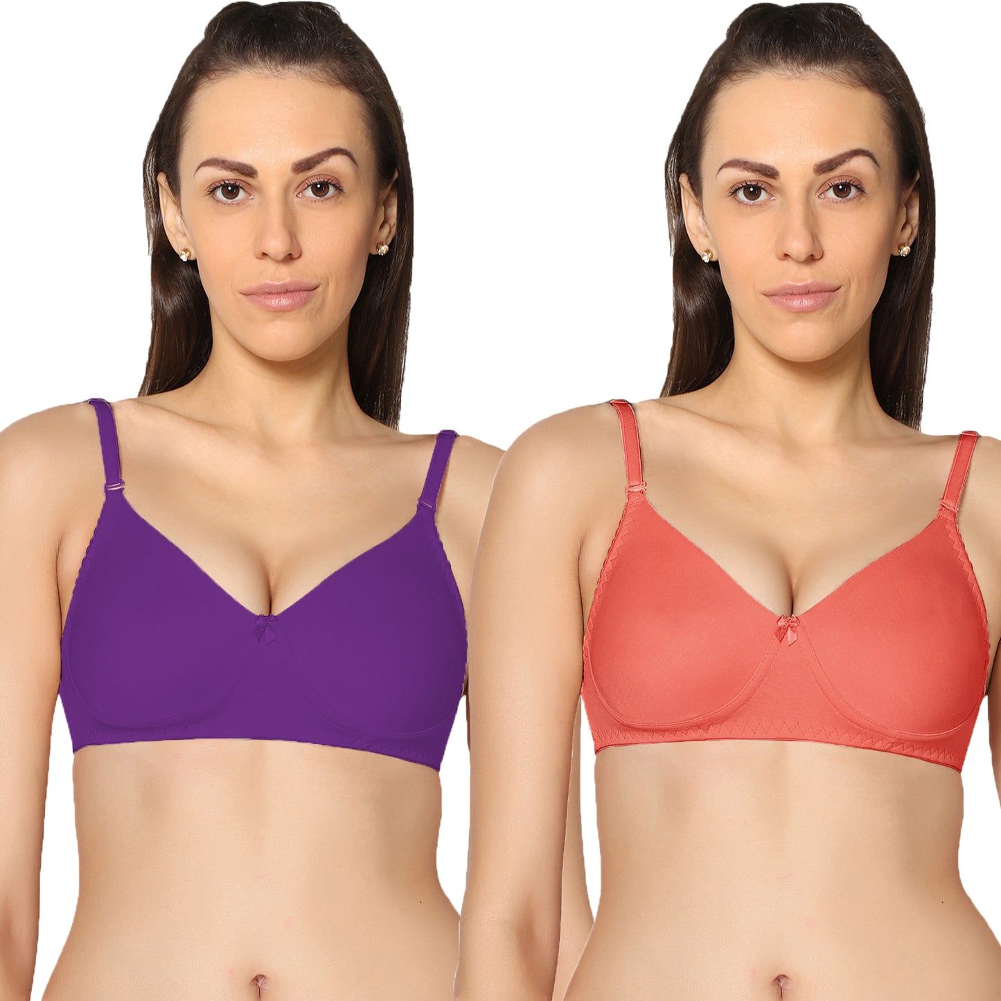 Non Padded Full Coverage Super Combed Stretch T-Shirt Every Day Bra (Pack Of 2).