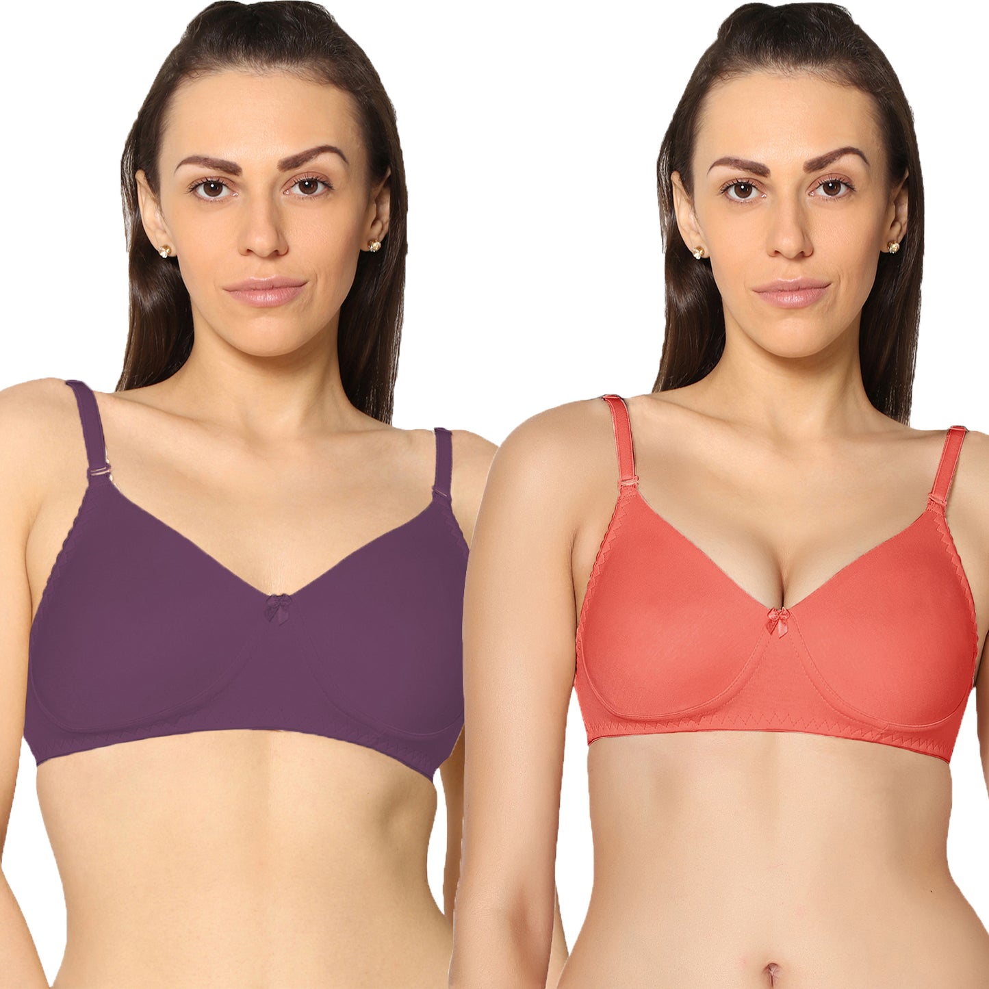 Non Padded Full Coverage Super Combed Stretch T-Shirt Every Day Bra (Pack Of 2).