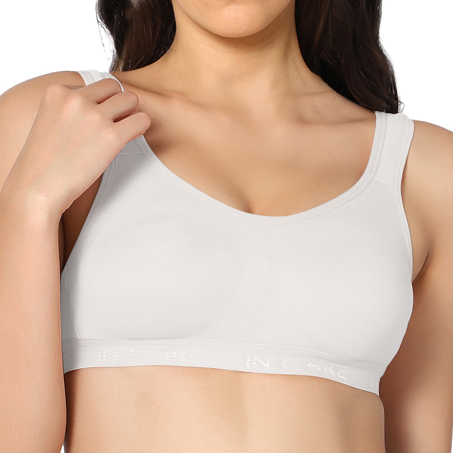 Full Coverage White Non Padded All Day Comfort Workout Sports Bra.