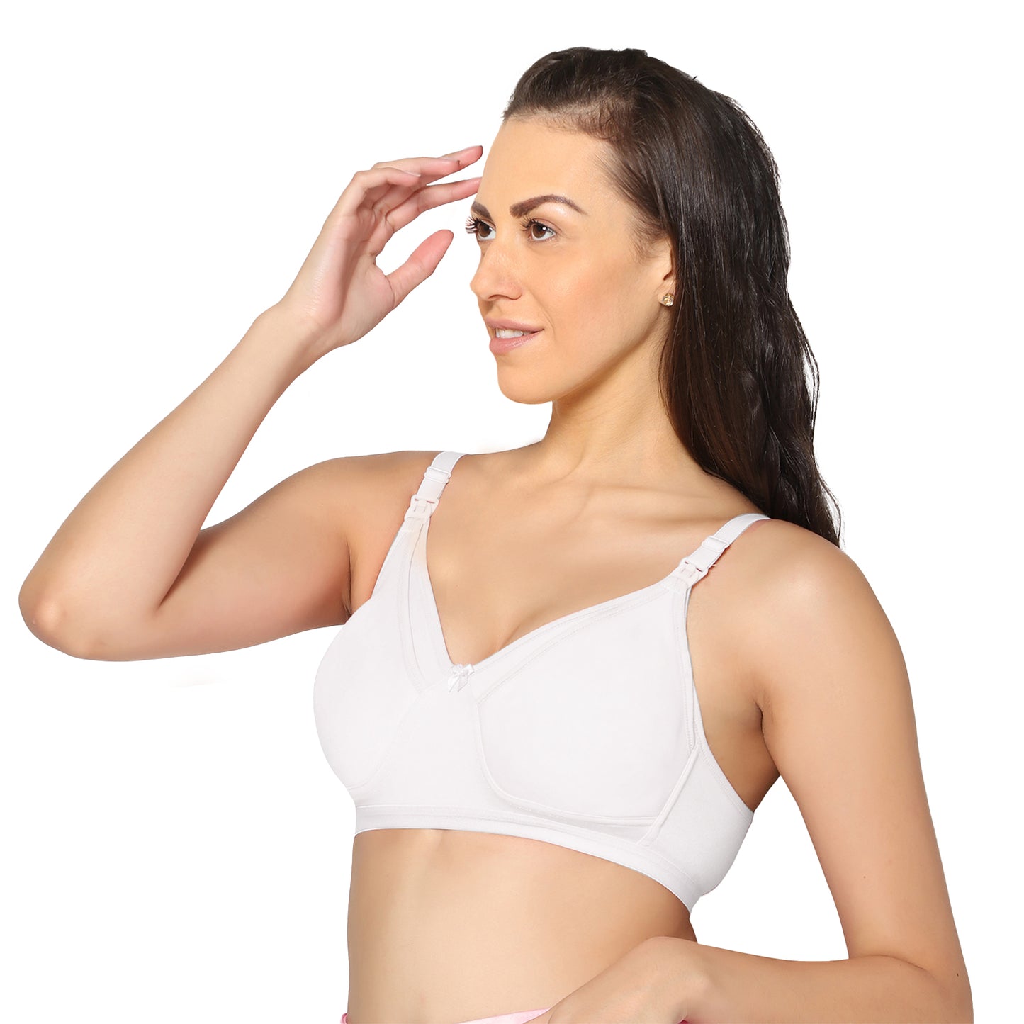 Full Coverage White Non Padded All Day Comfort Feeding Bra.