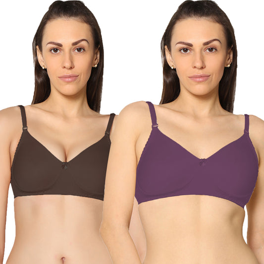 Non Padded Full Coverage Super Combed Stretch T-Shirt Every Day Bra (Pack Of 2).